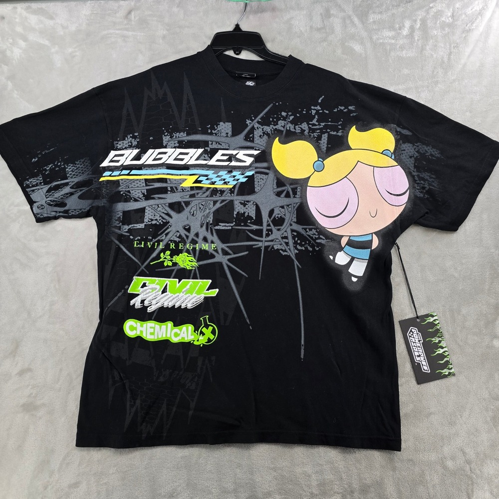 Civil Regime Powerpuff Girls Mens Large Black Bubbles Chemical X Graphic T-Shirt